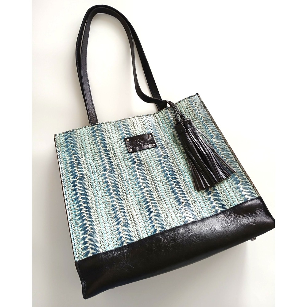 Patricia Nash Full Grain Leather Tote/Bag Blue Green  Size 13'' x 12" x 5"